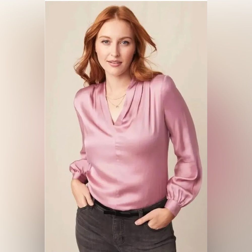 Matilda Jane Good Hart‎ Clothing Pink Radiant Satin V-Neck Top Blouse Small New